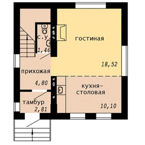 Проект дачного дома с мансардой - первый этаж