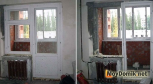Старый стандартный деревянный балконный блок - демонтаж оконного блока