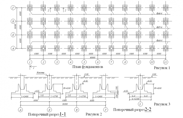 Схема расположения столбов для фундамента на чертеже